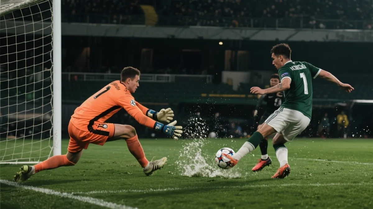 门将出击封堵单刀，一对一对决瞬间，动感凝固